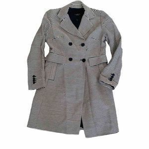 Talbots Top Coat Double Breasted Twill Navy Tan Striped Women's Sz 4 Pockets D22